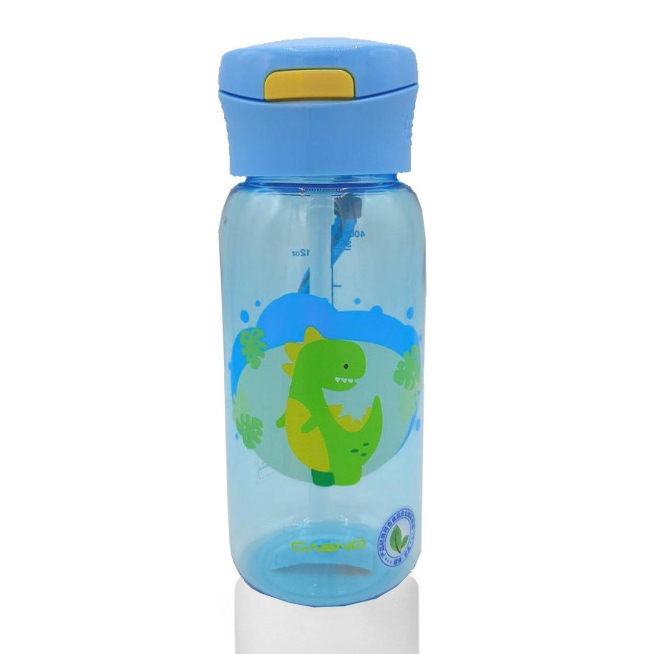 Пляшка для води Casno KXN-1195 Діно з соломинкою 400 мл Блакитний