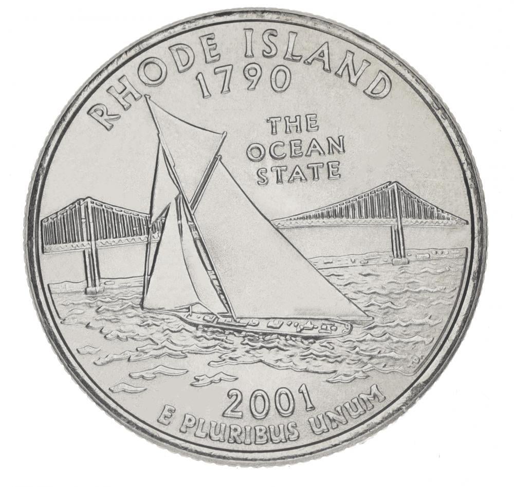 Коллекционная монета США 25 центов 2001 D Штаты и территории - Род-Айленд UNC (KM#320)