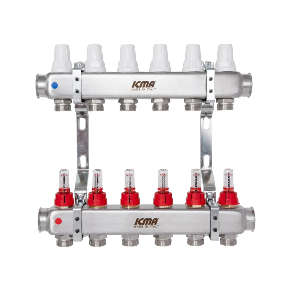 Коллектор ICMA №К073 из нержавеющей распределительный стали с расходомером 1" 6 выходов (SD00053339) - фото 1 Коллектор ICMA №К073 из нержавеющей распределительный стали с расходомером 1" 6 выходов (SD00053339) - фото 1