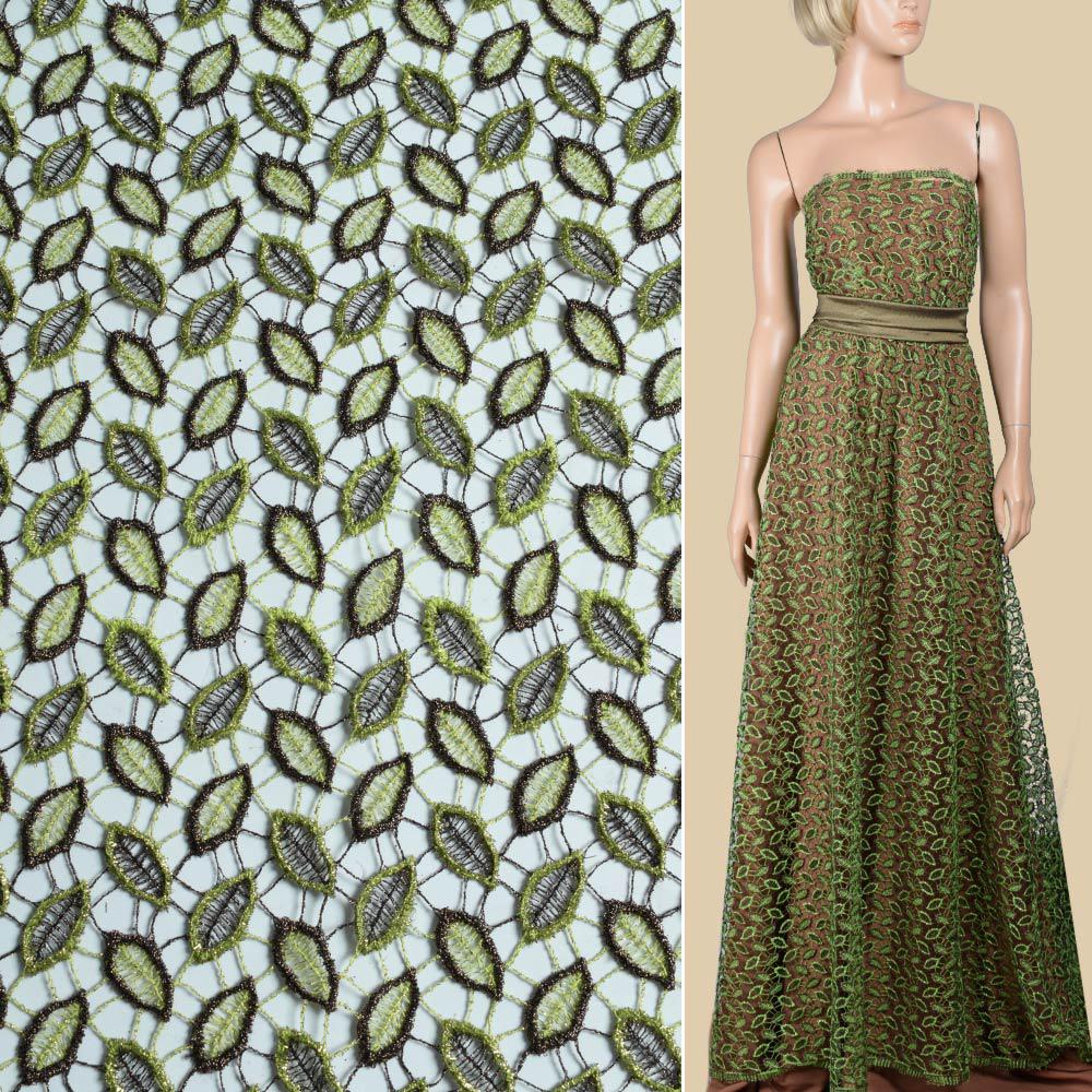 Тканина мереживне полотно листя ширина 120 см Зелений (12316.002) - фото 3 Тканина мереживне полотно листя ширина 120 см Зелений (12316.002) - фото 3