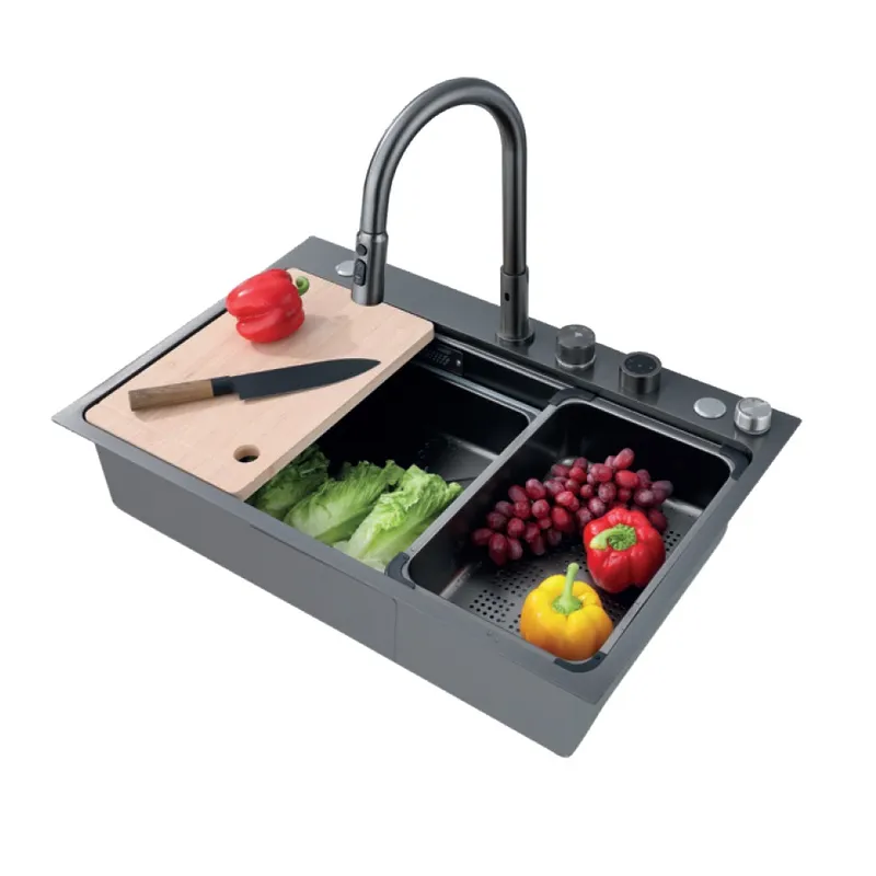 Мойка Zerix ZH7548-SET-03 со встроенным смесителем из нержавеющей стали Nano-Black (ZM5577)
