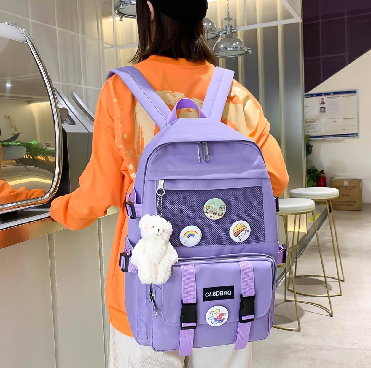 Шкільний рюкзак для дівчинки Ведмедик з значками 4в1 5-11 клас Фіолетовий (27615807) - фото 3 Шкільний рюкзак для дівчинки Ведмедик з значками 4в1 5-11 клас Фіолетовий (27615807) - фото 3