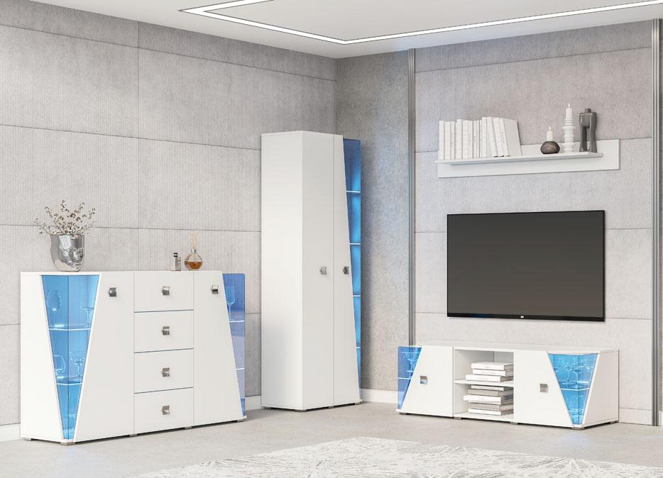 Стенка в гостиную Світ Меблів Призма 2 с подсветкой (4 предмета) из ДСП/стекло цвет Белый/Голубой