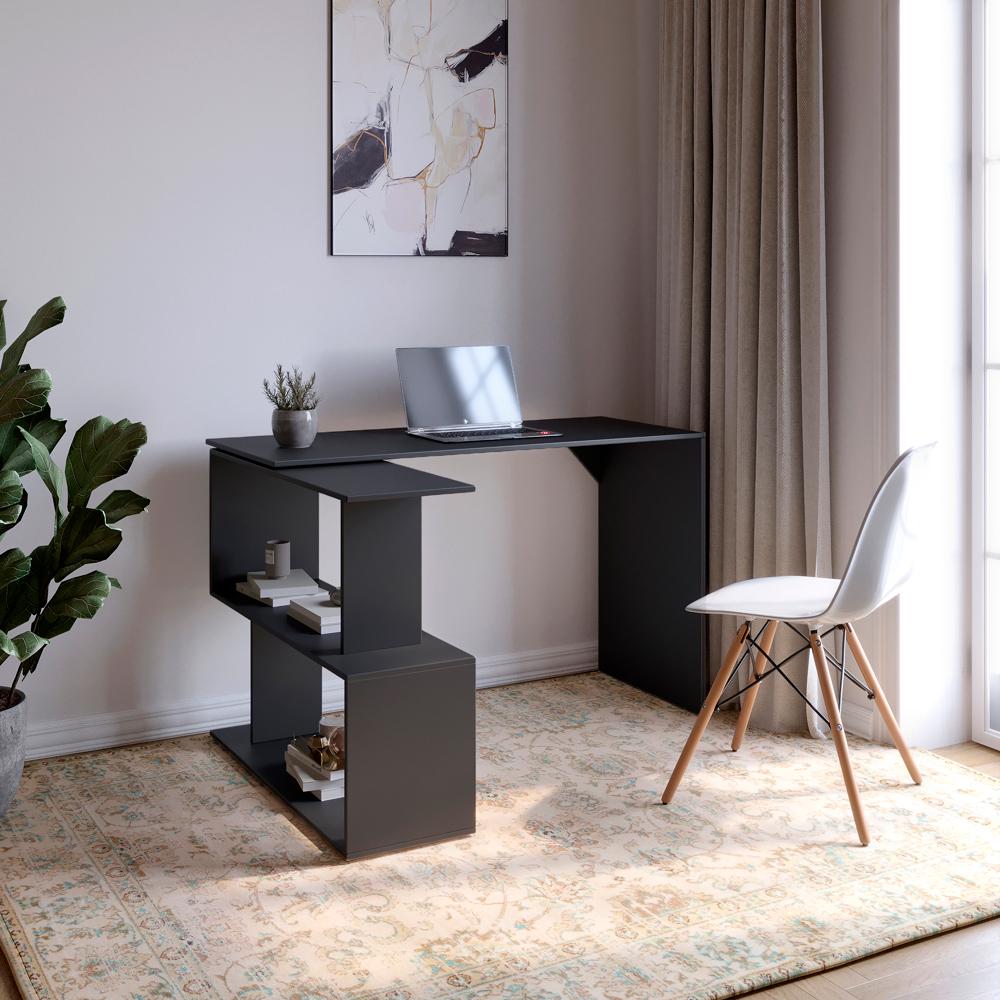 Стол компьютерный Джеко 1200 поворотный с полками 120х50х76,6 см Антрацитовый (24279265) - фото 1