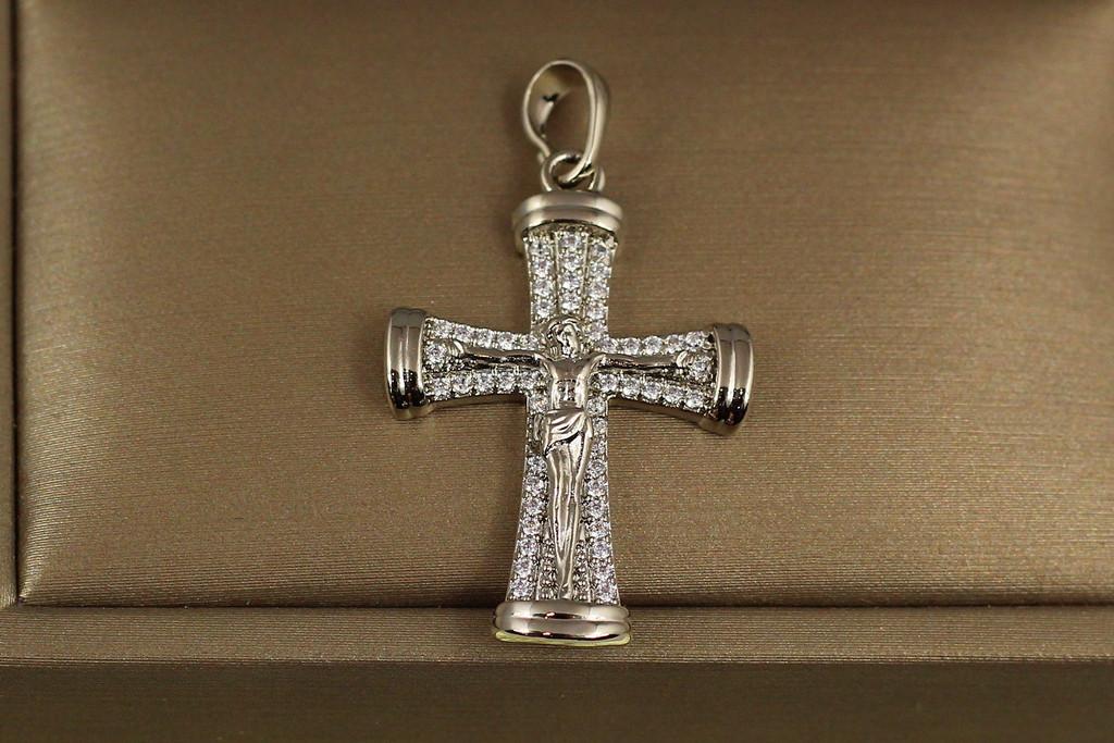 Крестик Xuping Jewelry с фианитами и широкими краями 3 см Серебристый (2083957620)