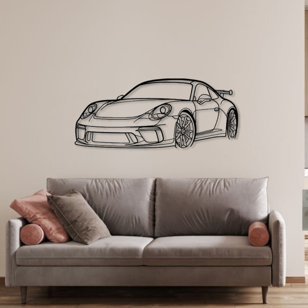 Декор на стену авто Porsche 911 GT3 Front из металла 120 см (auto127)