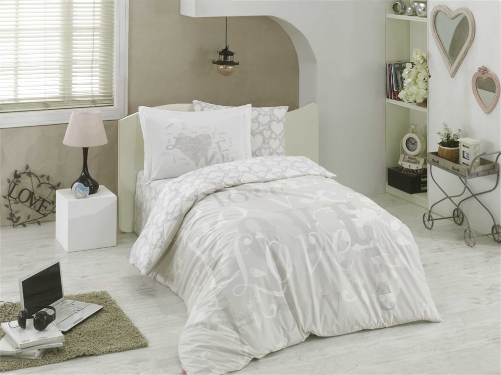 Комплект постельного белья Hobby Poplin Love 160х220 см/1х50х70 Серый