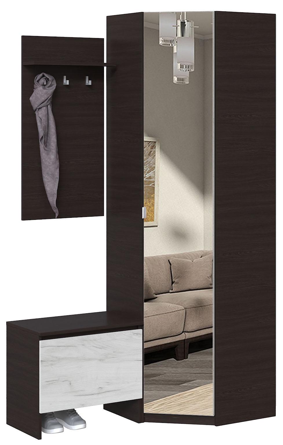 Прихожая угловая Мастер Форм Брайт правосторонняя 1170/620х376х2000 мм Венге магия/Дуб крафт белый (31281)