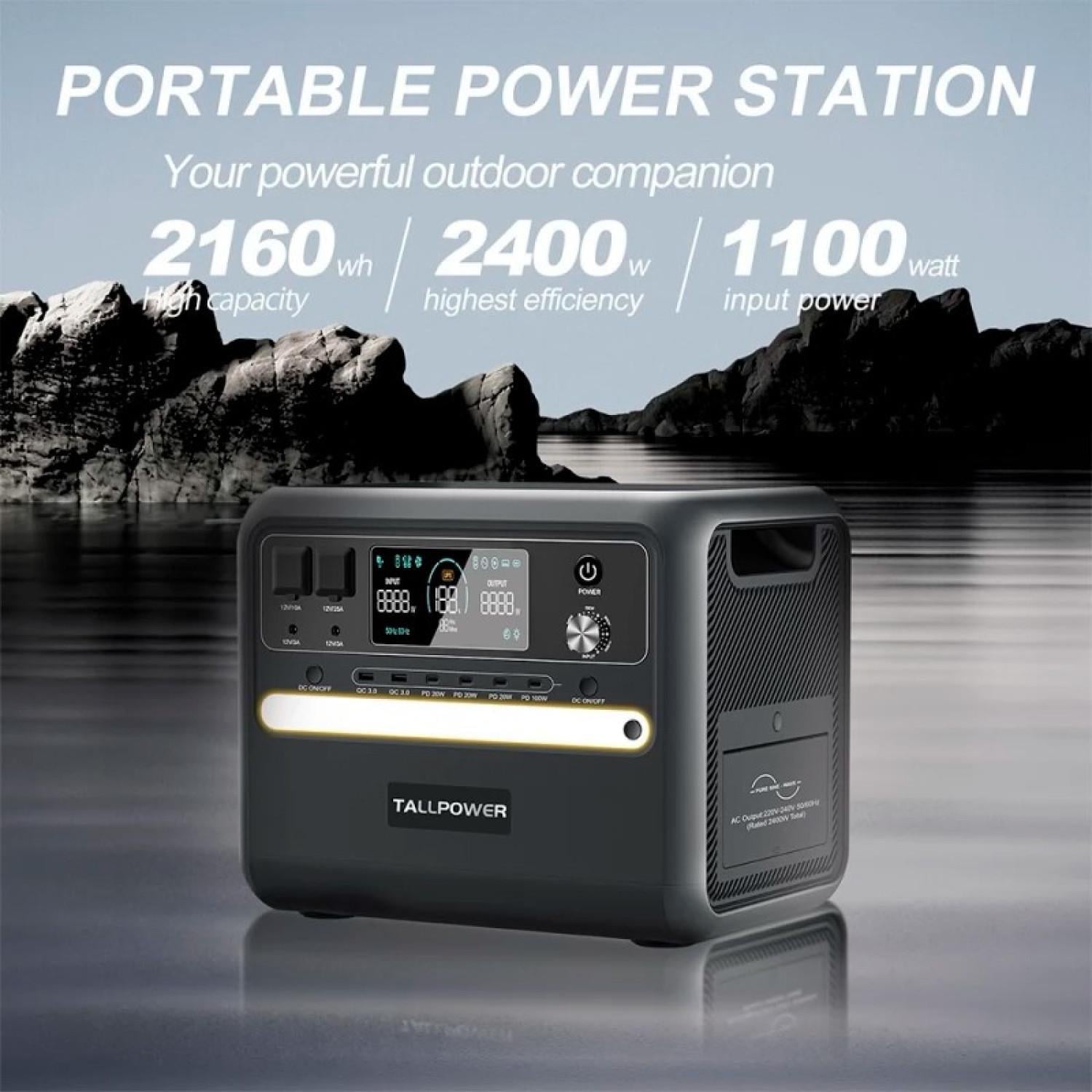TALLPOWER 2000W ポータブルパワーステーション ᐉ Зарядная станция TALLPOWER V2400 2400 Вт 2160 Вт/ч Серый