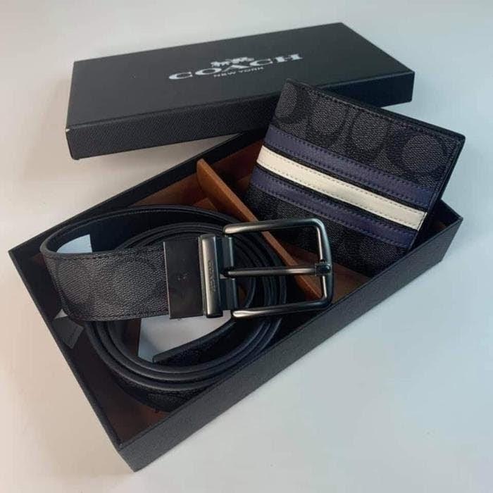 Подарочный набор кожаный кошелек и ремень Coach Boxed Wallet And Belt Set In Signature Canvas 3