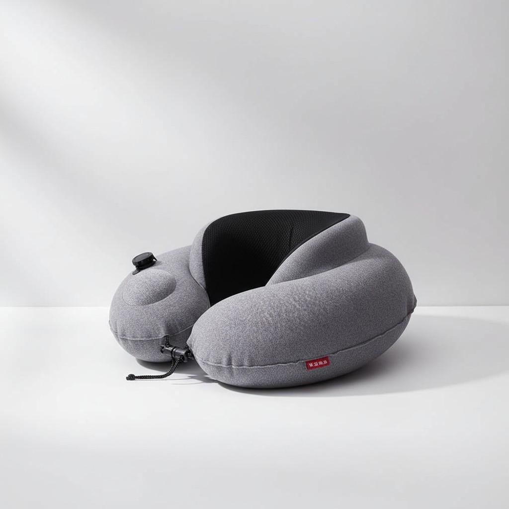 Подушка-рогалик для шеи надувная 2в1 U-образная гибридная для сна и путешествий ортопедическая 31х30х12,5 см Серый (HP-56-16)