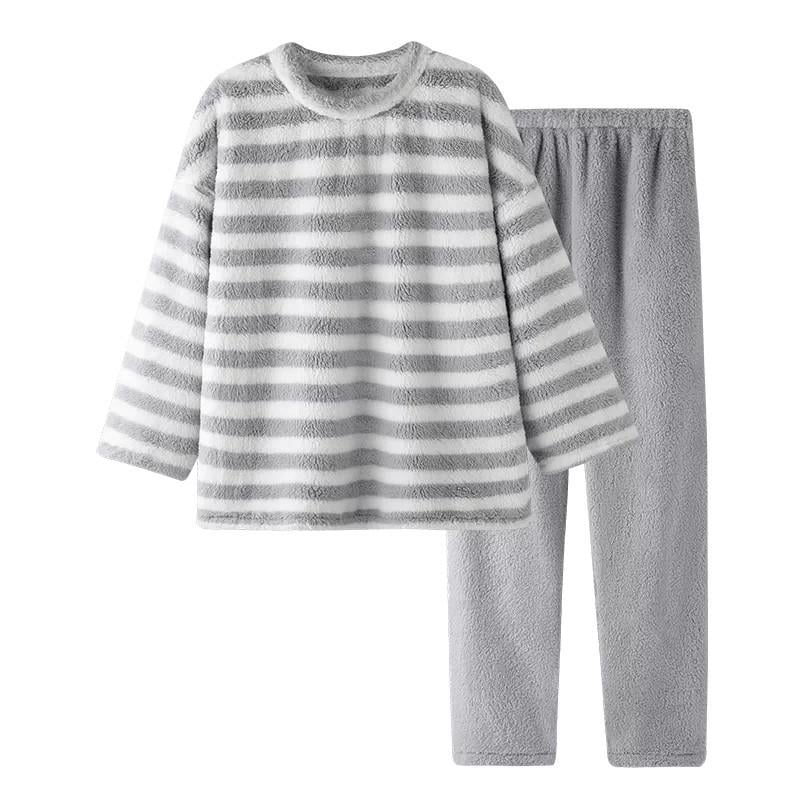 Пижама женская флисовая Lesko Stripes рубашка с длинным рукавом и штаны XL Серый (38786842)