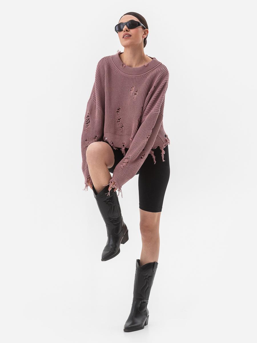 Светр жіночий із рваним ефектом SVTR р. 42-50 Темний пудровий (562) - фото 3 Светр жіночий із рваним ефектом SVTR р. 42-50 Темний пудровий (562) - фото 3