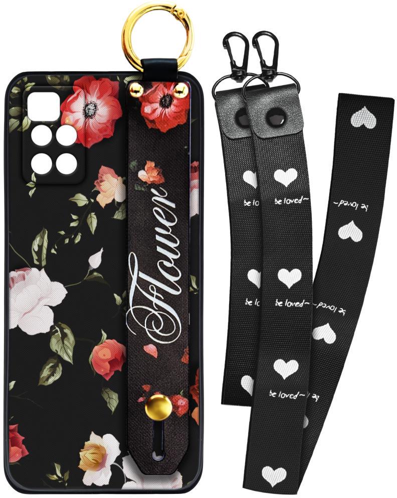 Чехол SHLab Xiaomi Redmi 10 Flower Black + два ремешка с карабином (26728)
