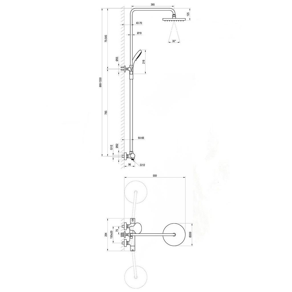 Душова система з термостатом Ravak Thermo 100 X070058 Хром (93776) - фото 2