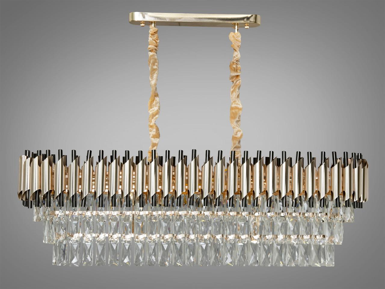 Люстра хрустальная на 10 ламп 9001-1000x300SGD+PB Золотой/Черный/Хром