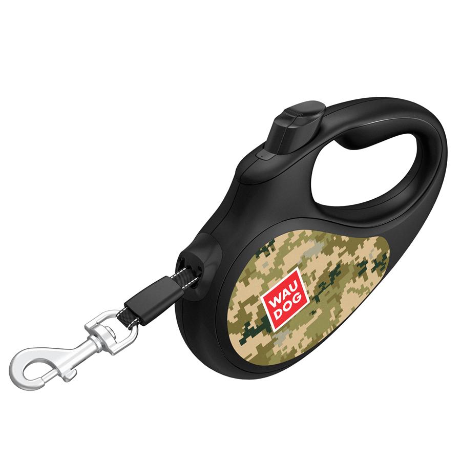 Поводок-рулетка для крупных собак WAUDOG R-leash Милитари L до 50 кг 5 м со светоотражающей лентой (48529)