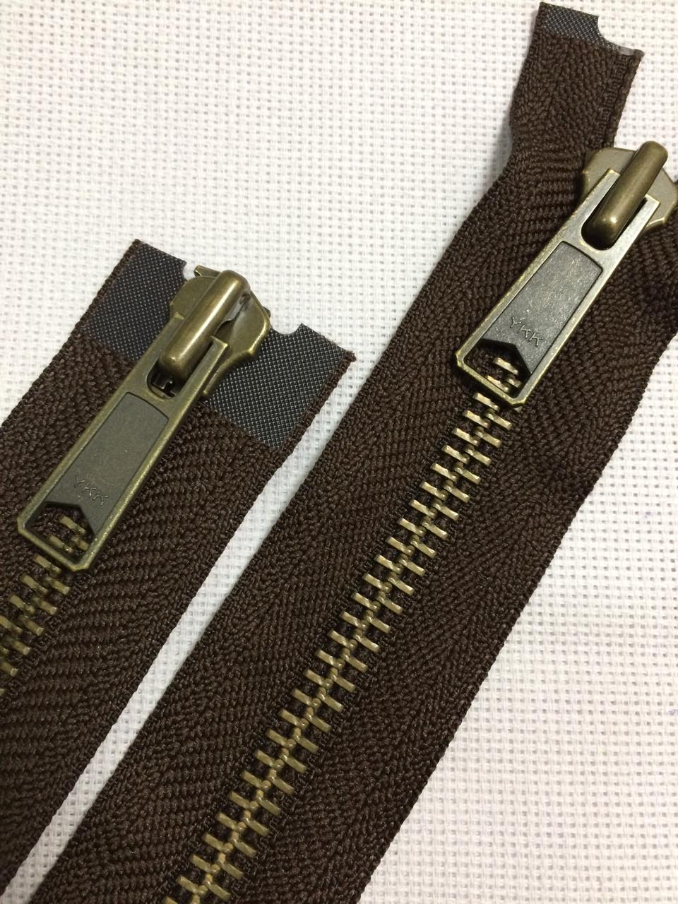 Молния YKK металлическая тип 8 80 см 2 бегунка разъемная Коричневый/Антик (1699550275)