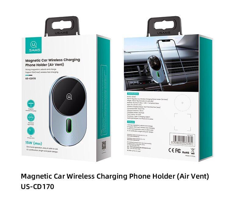 Тримач для телефону в авто Usams US-CD170 Magnetic Car Wireless Charging Phone Holder 15W Grey (CD170DZ01) - фото 4