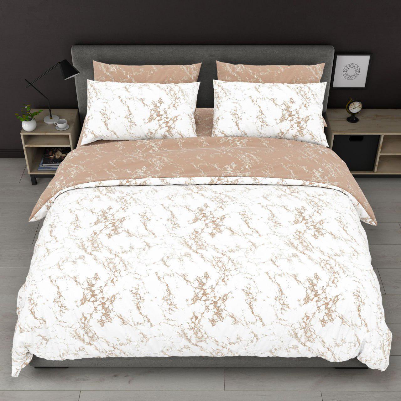 Комплект постельного белья Мармур хлопковый евро 200х220/70х70 см Белый (26527043)