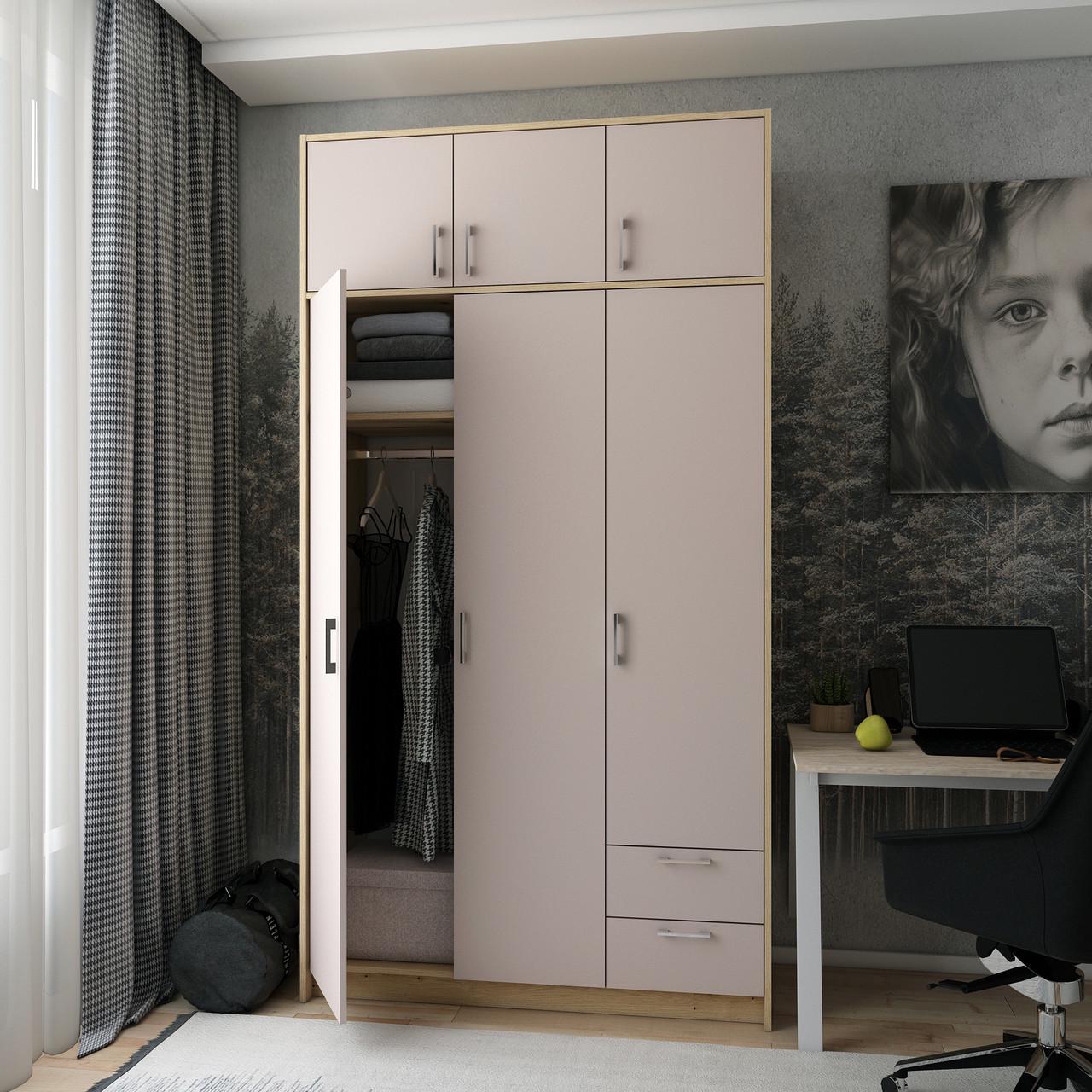 Шкаф для одежды распашный Doros Ронди с антресолей 3ДСП 121х52х236 см Дуб Артизан/Кашемир (80737819)