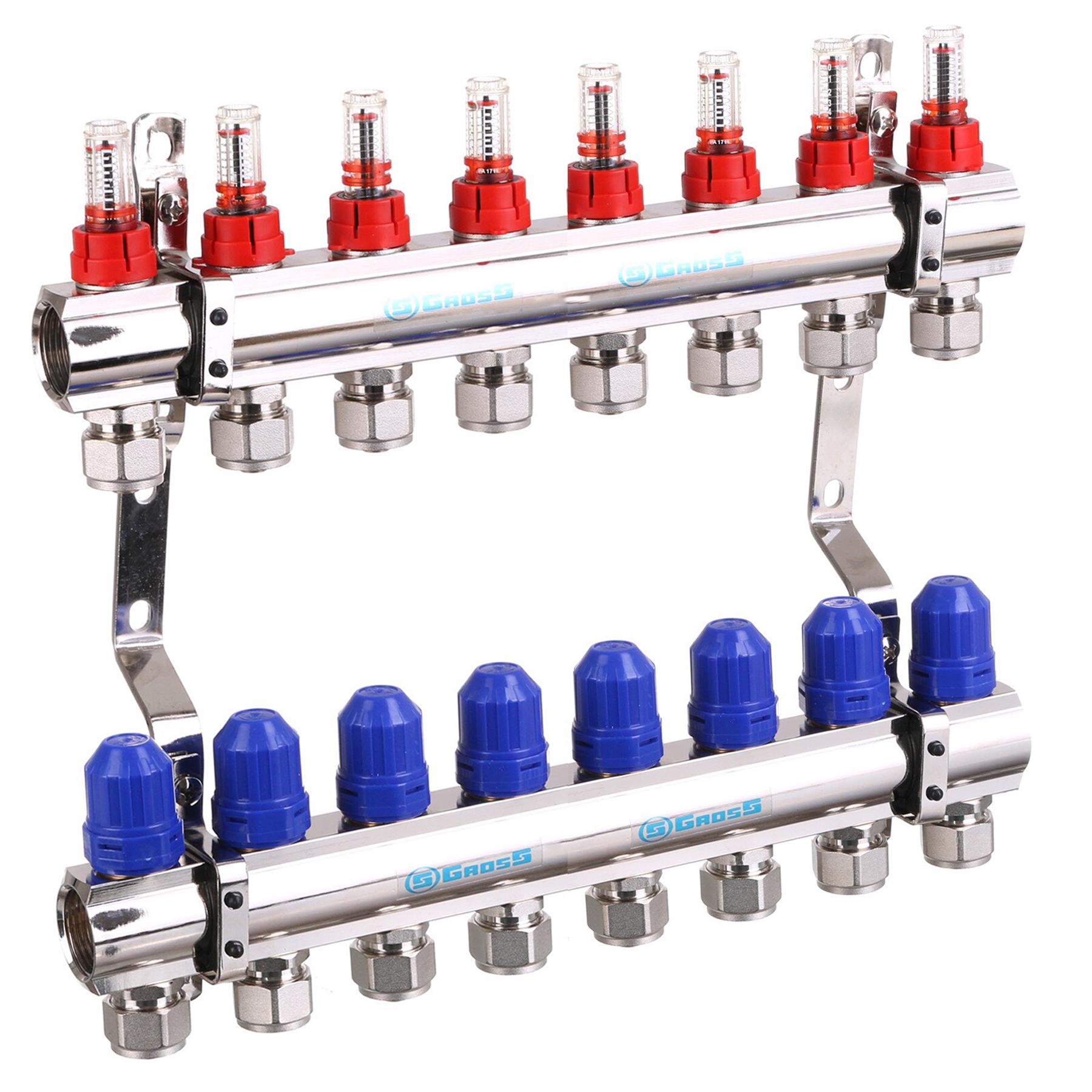 Колектор з витратомірами регуляторами та кріпленням Gross 8504 1"x8 (000021086)