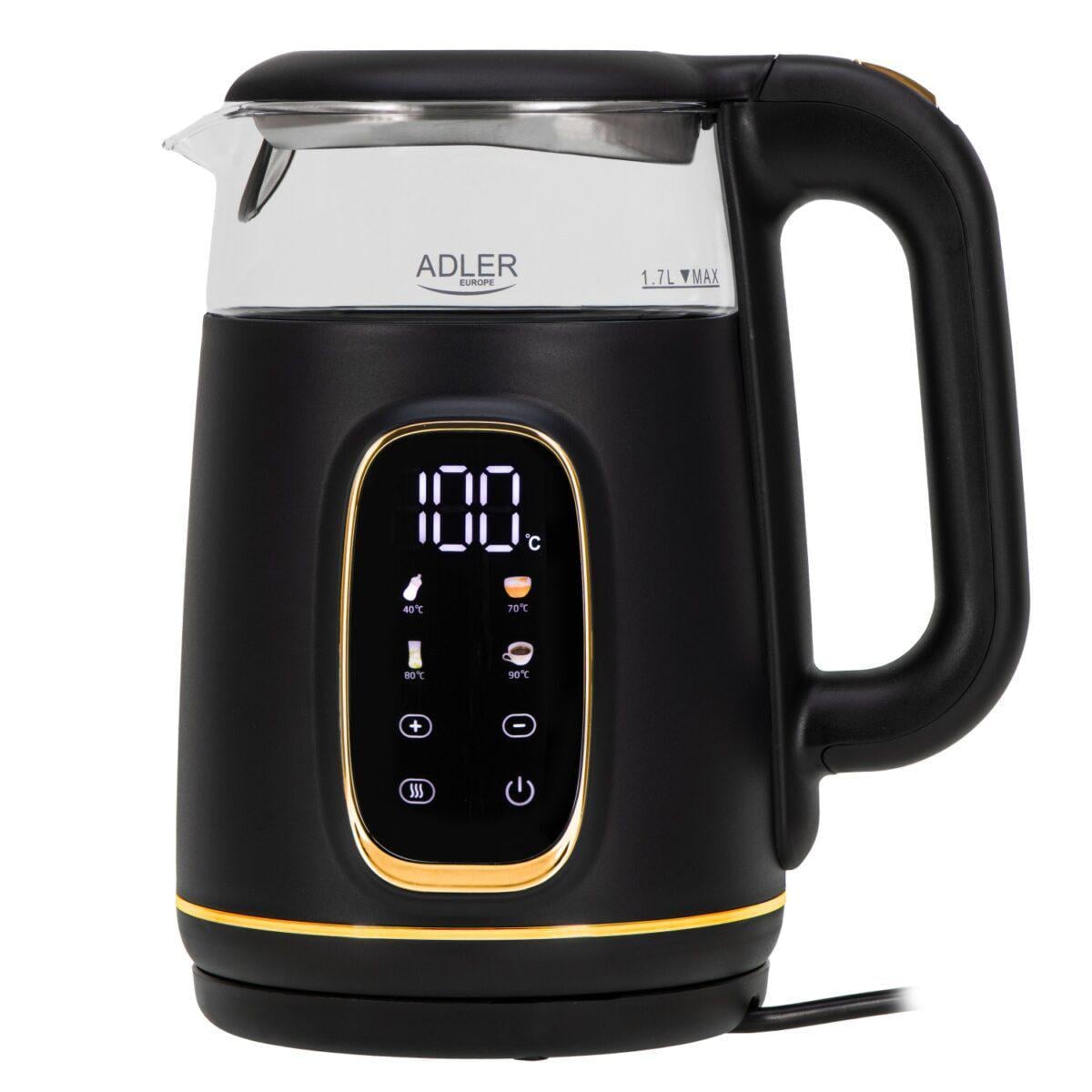Чайник електричний Adler AD 1305 LED скляний 2200 Вт 40°C-100°C 1,7 л Black/Gold (id_2063)