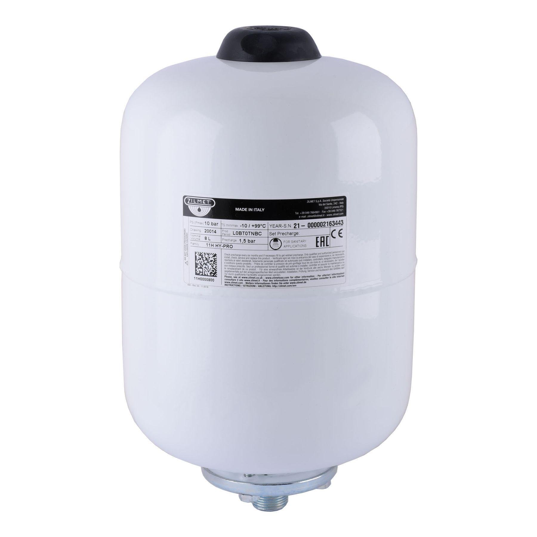 Гидроаккумулятор со сменной мембраной Zilmet HY-PRO 8 л 10 бар Белый (11H0000800)