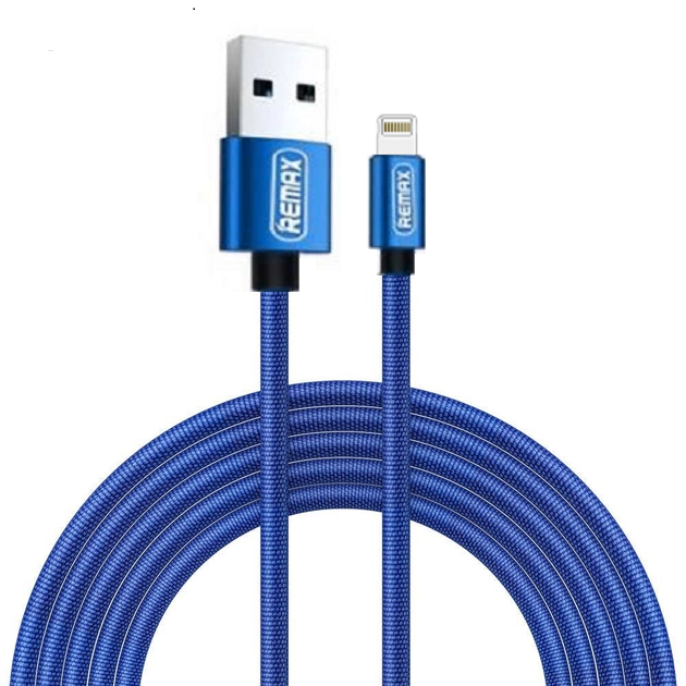 Кабель Remax RC-091i USB Lightning Fabric 1 м Синій (6954851279853) - фото 1