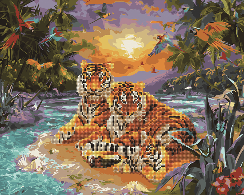 Алмазна мозаїка та картина за номерами Brushme Сім'я тигрів 40х50 см (GZS1094)