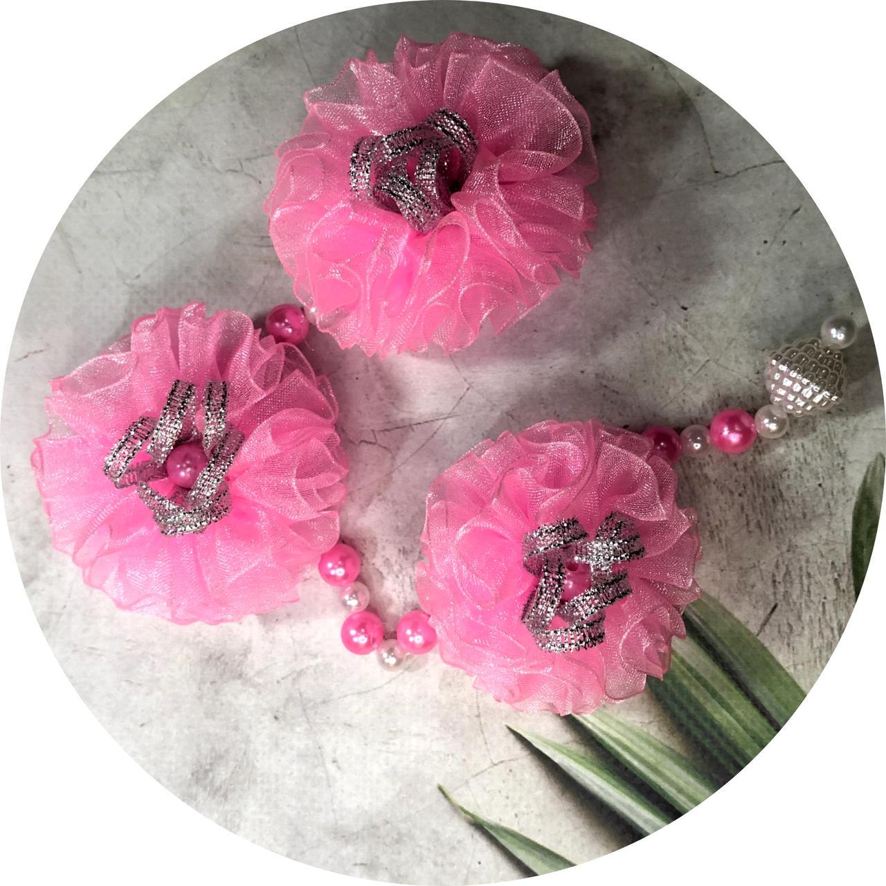 Стрічка в косу з квітками на заколках Рожевий (10862)