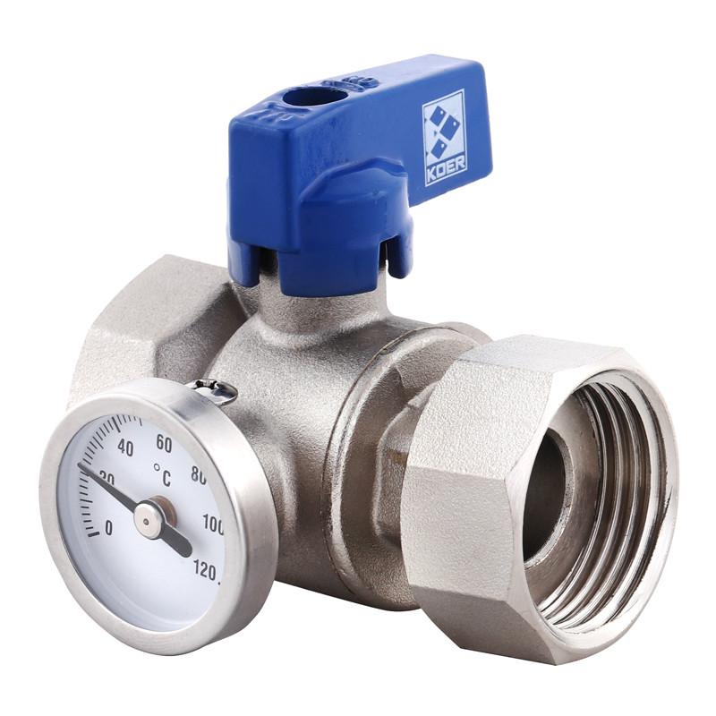 Кран ГГБ с накидной гайкой прямой KOER KR.1034 с термометром 1'' (KR2892)