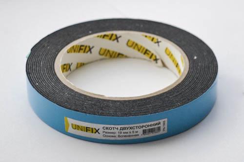 Лента двухсторонняя клейкая UNIFIX на вспененной основе 19 мм 5 м синий лайнер Черный