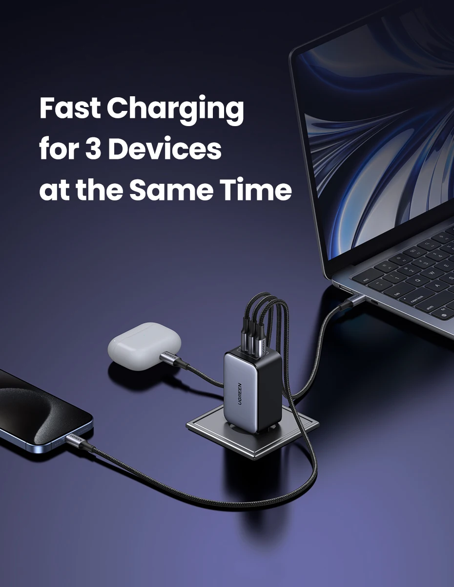 Зарядное устройство UGREEN X556 65W GaN Fast Charger 3-Port USB-C (2000194) - фото 5