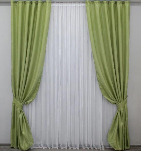 Комплект штор атлас 1,5х2,5 м 2 шт. Светло-оливковый (1081ш)