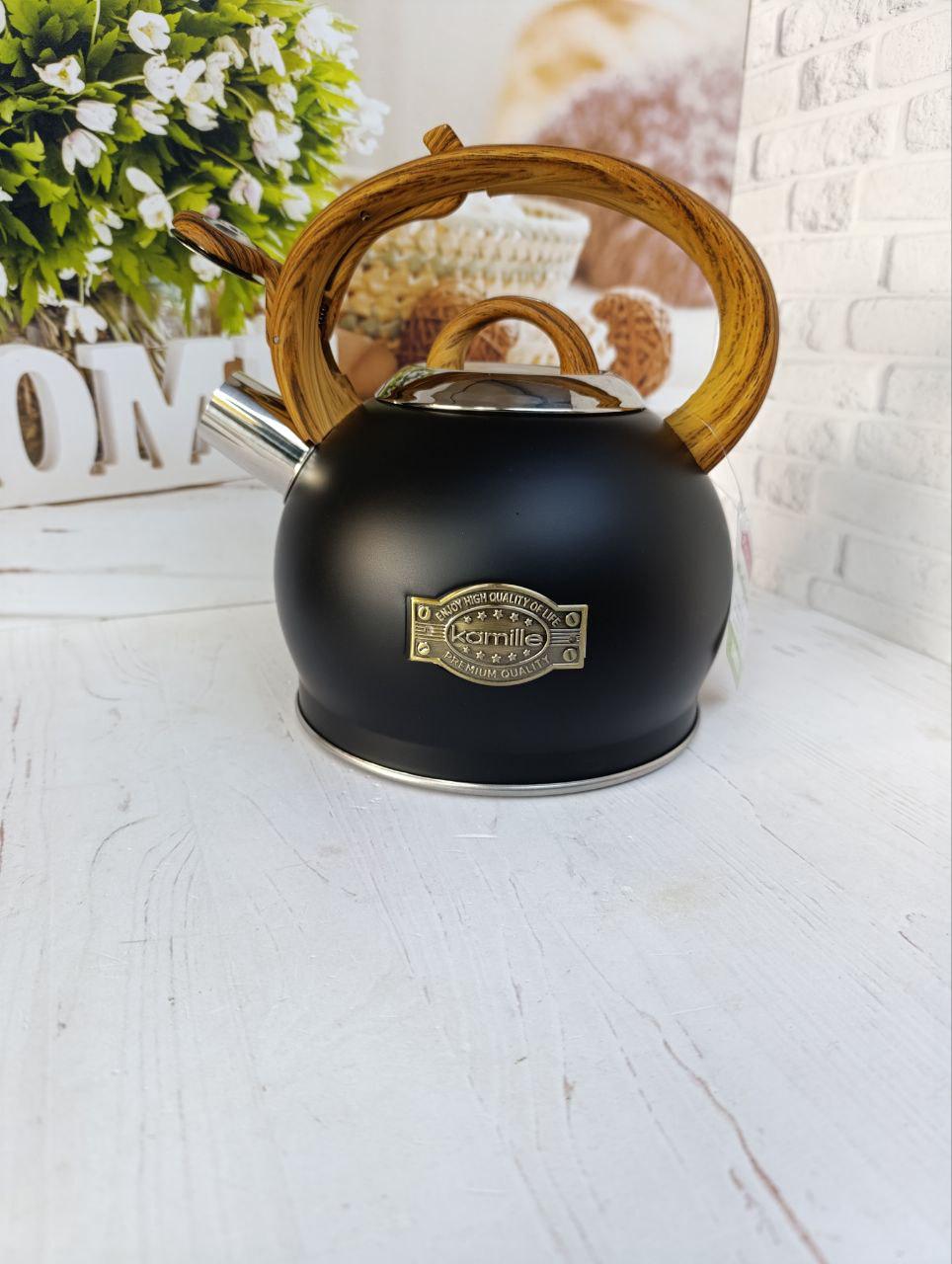 Чайник зі свистком Kamille KM-0851 з нержавіючої сталі 2 л Чорний