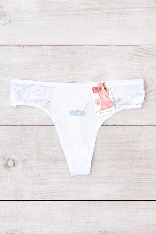 Труси-стринги жіночі з мереживними вставками та принтом Носи Своє XL Білий (15986)