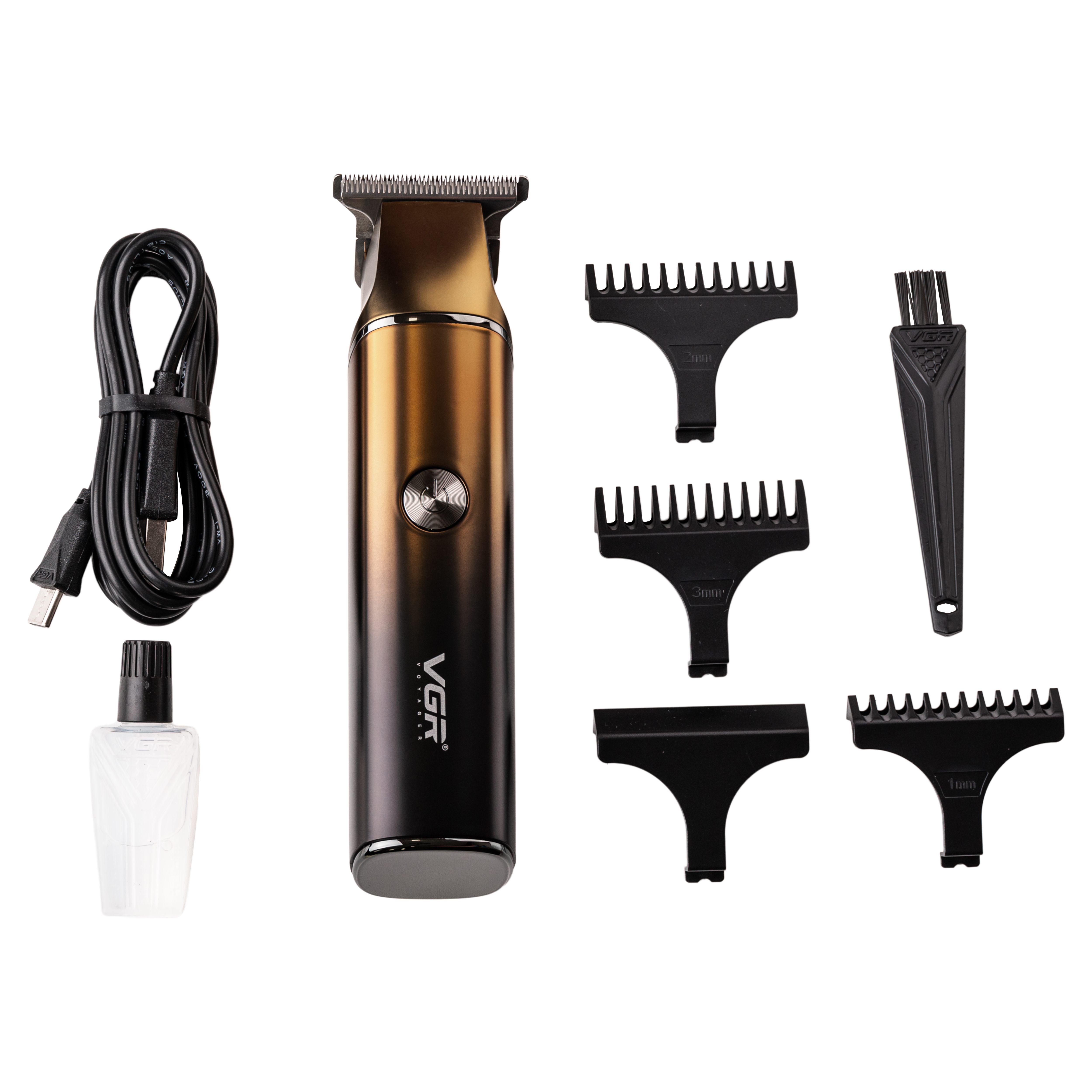 Тример для волосся та бороди VGR V-986 акумуляторний з насадками для стрижки Золотий (HP-V-986)
