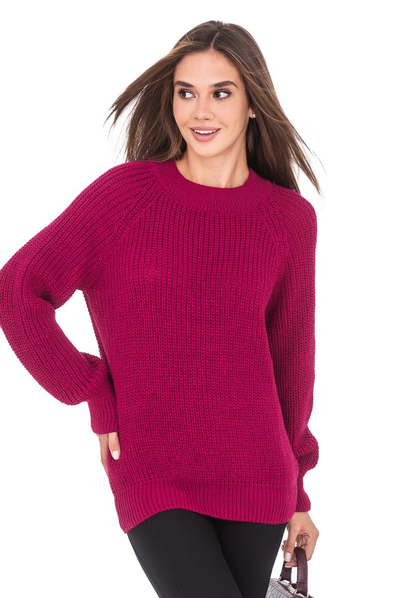Свитер женский свободный крупной вязки SVTR р. 48-52 Малиновый (472) - фото 8
