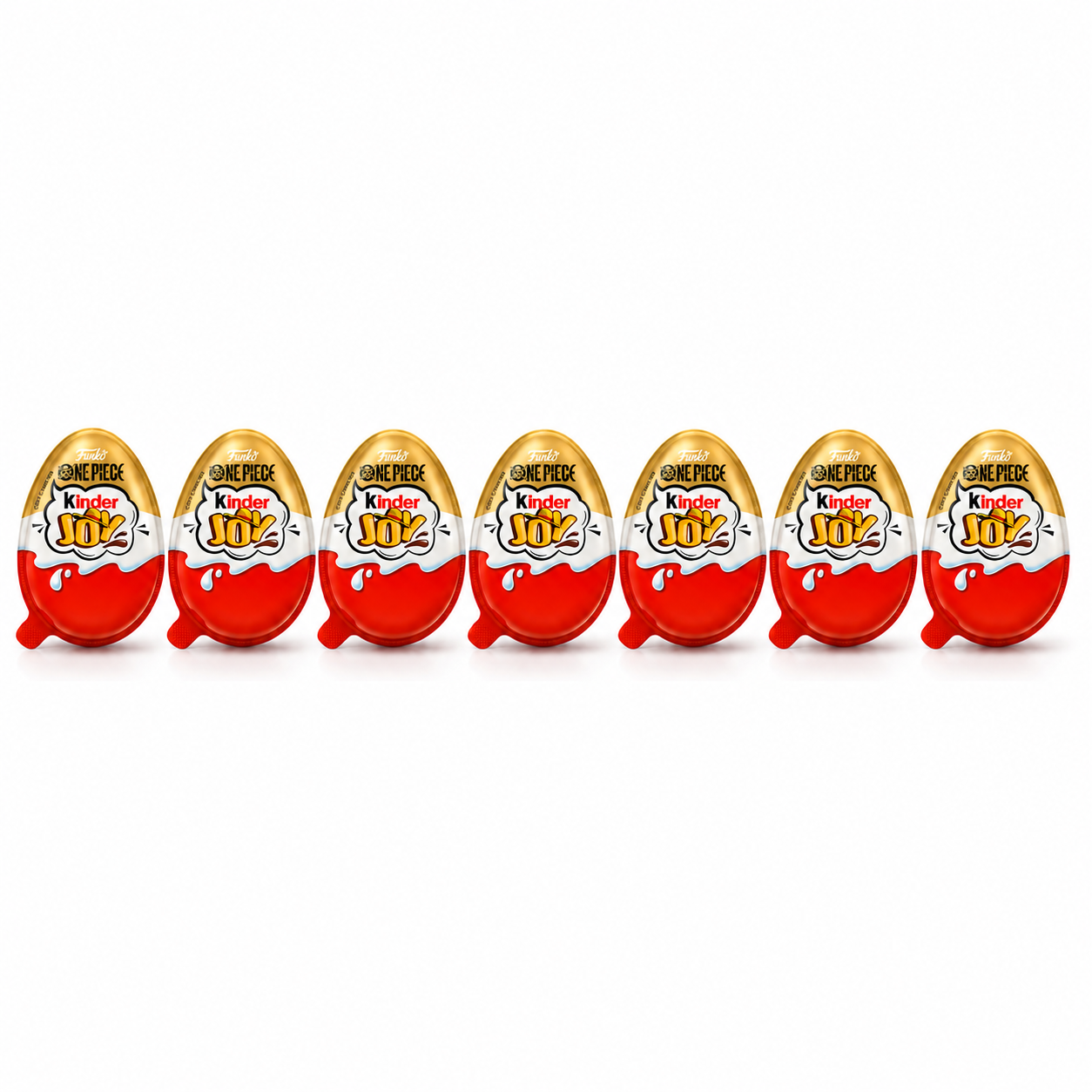 Шоколадные яйца Kinder Joy Funko One Piece с молочным и какао кремом/вафельными шариками и игрушкой-сюрпризом 7 шт.