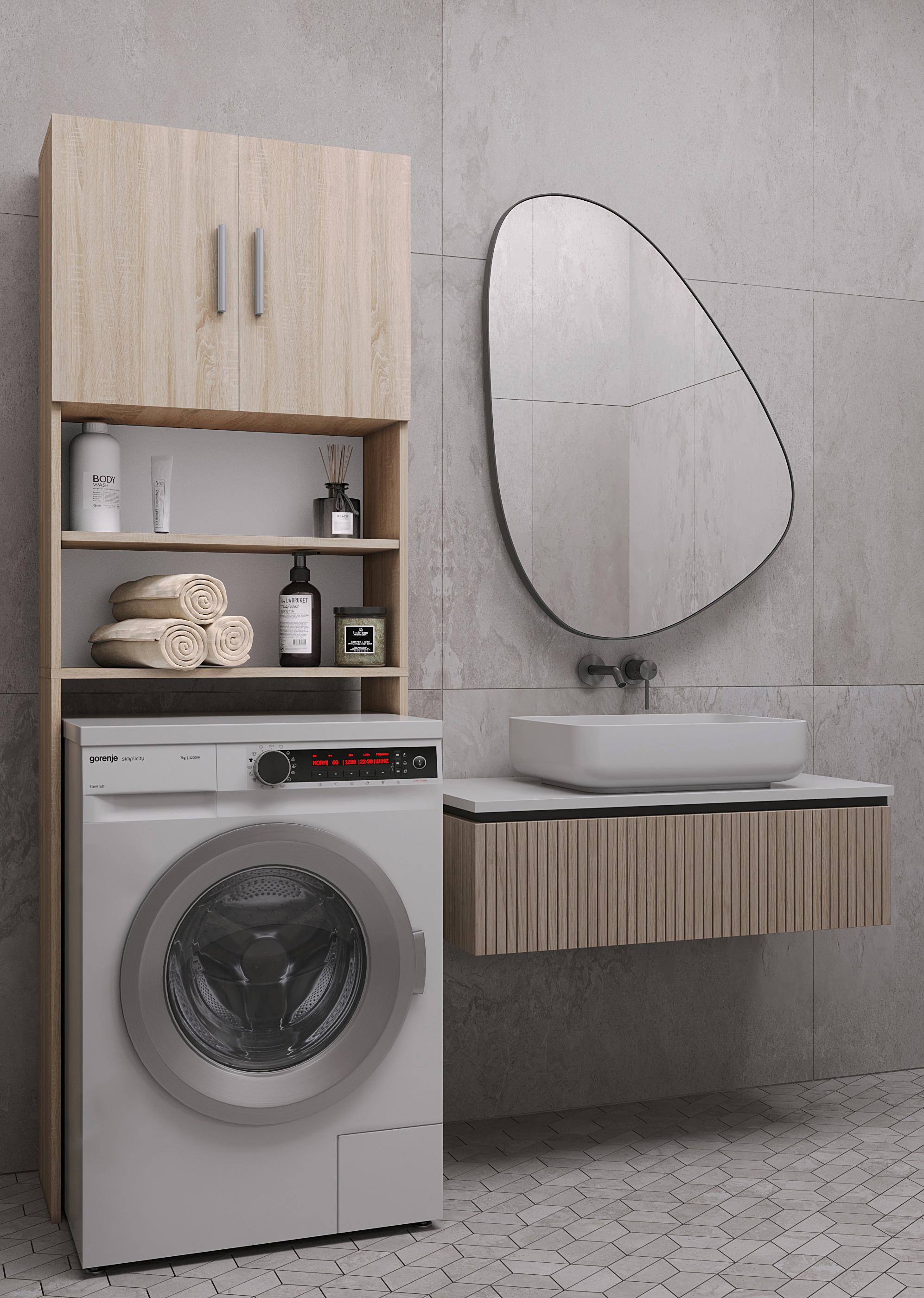 Шафа пенал під пральну машину у ванну кімнату 190х64х25 см Дуб сонома - фото 1 Шафа пенал під пральну машину у ванну кімнату 190х64х25 см Дуб сонома - фото 1