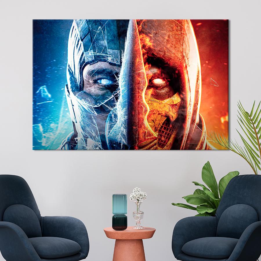 Настенний декор Mortal Kombat Скорпион против Саб-Зиро 120x80 см (A218-1)