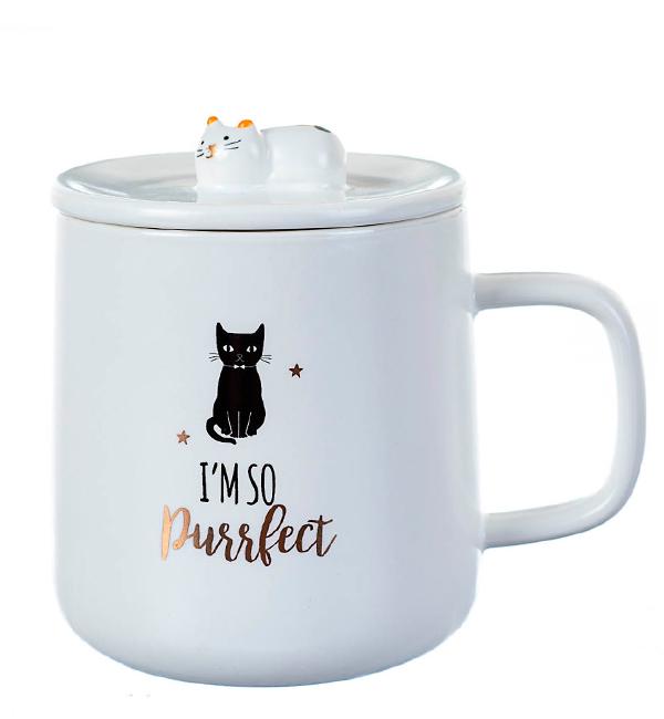 Чашка керамическая "So purrfectt" с крышечкой 350 мл (514065)