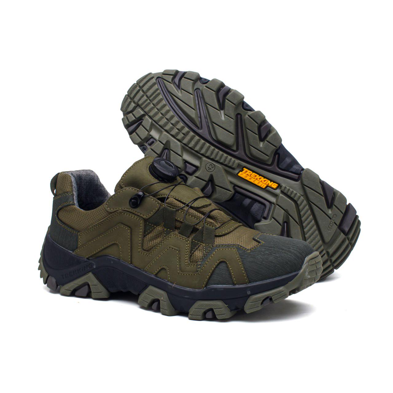 Кросівки чоловічі демісезонні натуральний нубук автошнурівка р. 43 Хакі