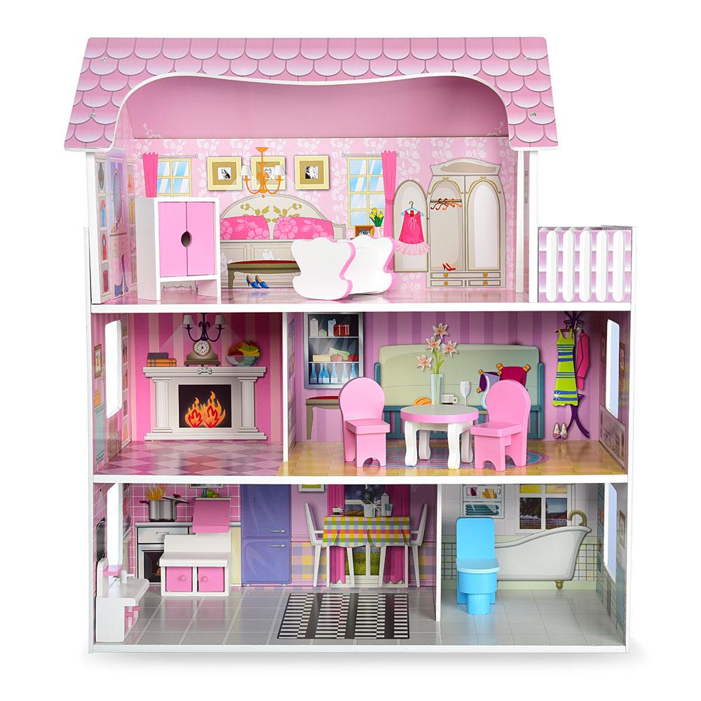 Домик для кукол Limo Toy трехэтажный из дерева 60,5х70х24,5 см Розовый (150-98-MD1204) - фото 2