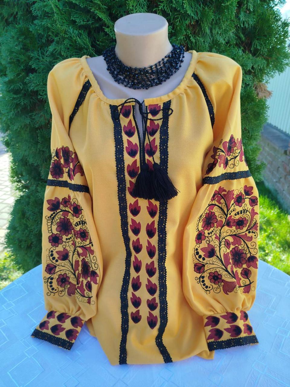 Вышиванка женская с гладью р. 46 Горчичный/Черный (2411602127)