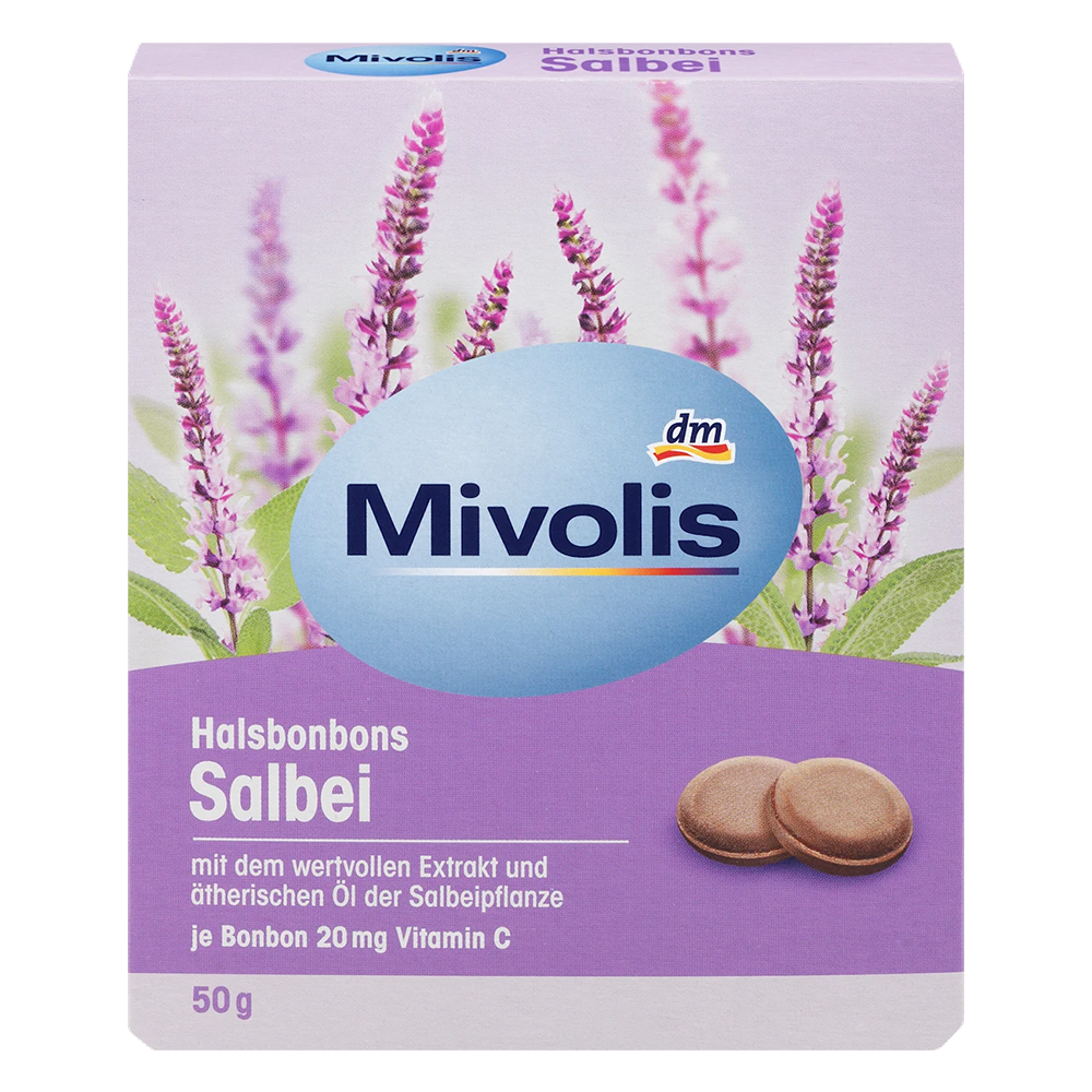 Леденцы от кашля DM Mivolis Salbei с маслом шалфея и витамином С 20 шт. 50 г (EPI-15102025-1401)