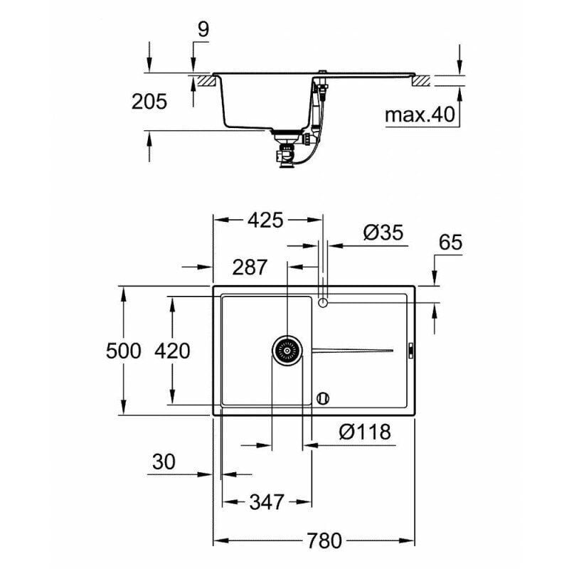 Мойка для кухни Grohe K400 31639AT0 с сифоном 780x500 мм Черный (61829) - фото 3