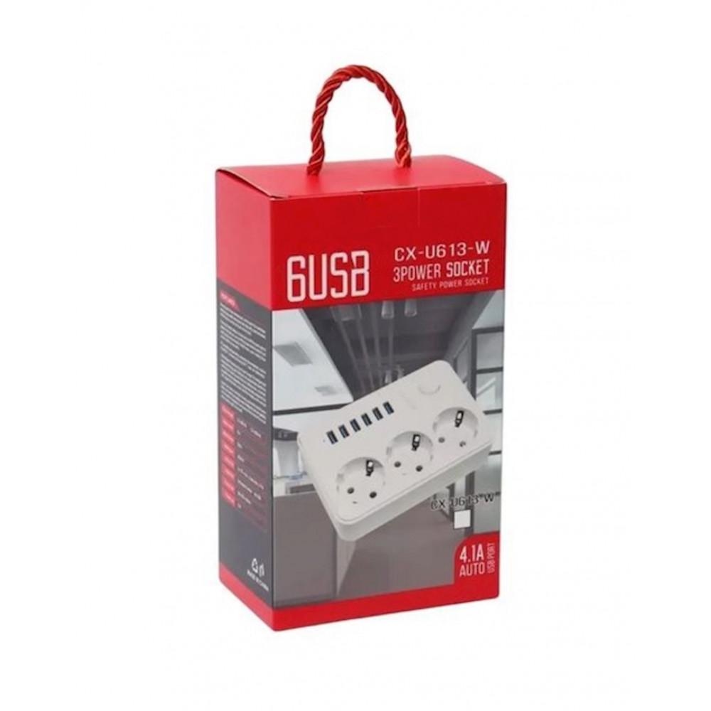 Подовжувач мережевий CX-U613 6U 3P 3A 2 м Білий - фото 2 Подовжувач мережевий CX-U613 6U 3P 3A 2 м Білий - фото 2