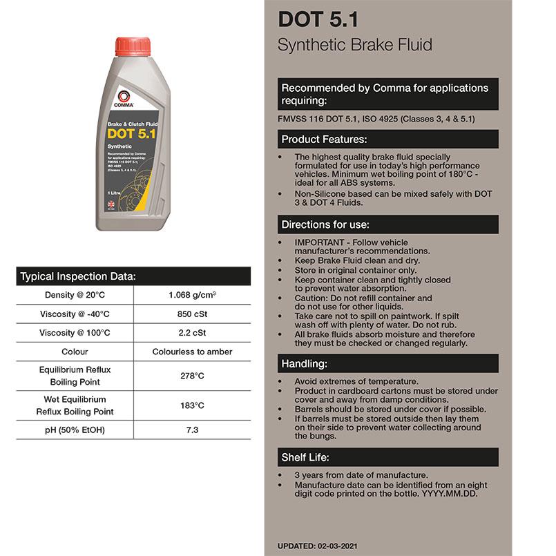 Тормозная жидкость COMMA DOT 5.1 Brake Fluid 5 л (BF55L) - фото 2